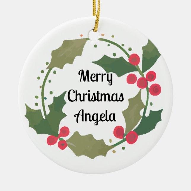  Whimsical Cjhristmas Wreath Personalised Name Ceramic Ornament (Front)