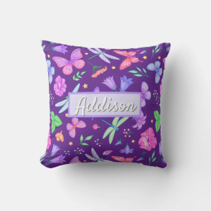 Whimsical Classic Purple Butterfly Dragonfly Cushion