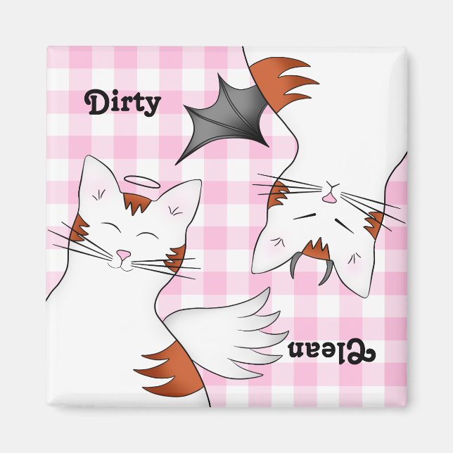 Whimsical clean dirty cats magnet (Front)