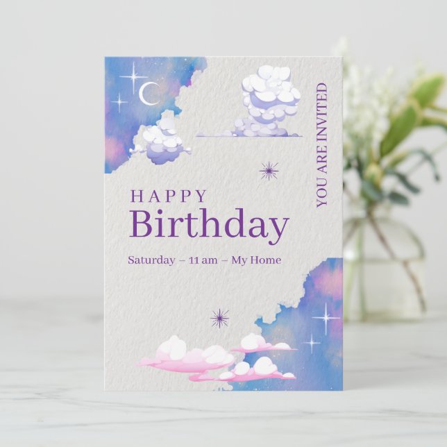 Whimsical Cloud & Galaxy Birthday Invitation (Standing Front)
