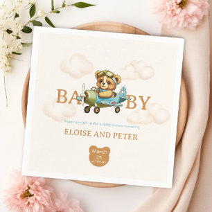 Whimsical clouds Aeroplane Pilot Teddy Bear Napkin