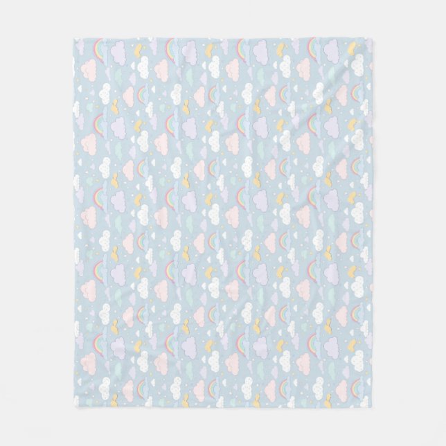 Whimsical Clouds and Rainbows Fleece Blanket (Front)