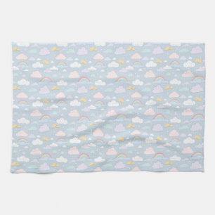Whimsical Clouds and Rainbows Tea Towel