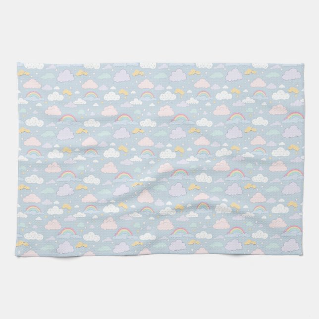 Whimsical Clouds and Rainbows Tea Towel (Horizontal)