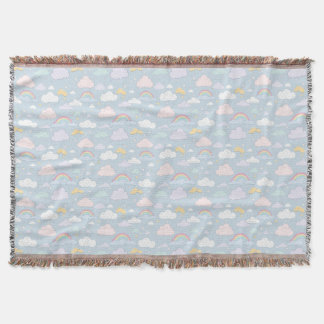 Whimsical Clouds and Rainbows Throw Blanket