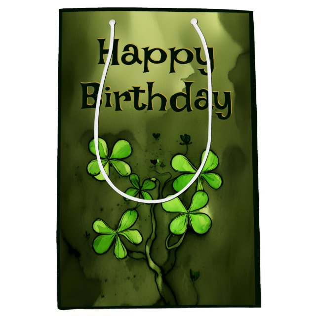 Whimsical Clovers Irish Happy Birthday  Medium Gift Bag (Front)