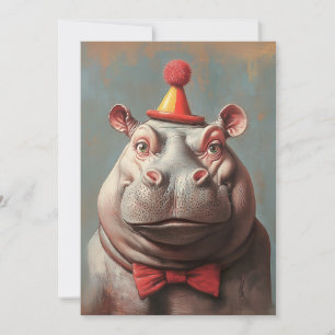 Whimsical Clown Hippo Portrait Invitation