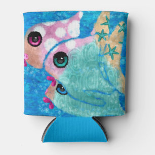 Whimsical Coastal Fish Beach Nautical Teal Pink Can Cooler