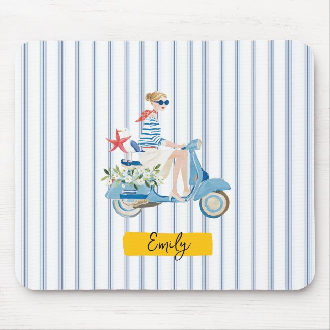 Whimsical Coastal Motorbike Mouse Pad (Front)