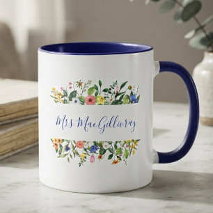 Whimsical Cobalt Watercolor Teacher Tribute Mug