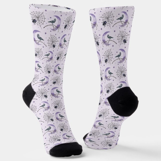 Whimsical Cobweb Crow  Halloween  Socks (Angled)