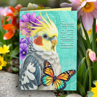 Whimsical Cockatiel Vibrant Spring Flower Collage Card