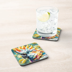 Whimsical Cockatoo Bird Yellow Poppies Floral Coaster