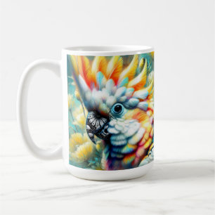 Whimsical Cockatoo Bird Yellow Poppies Floral Coffee Mug