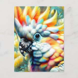 Whimsical Cockatoo Bird Yellow Poppies Floral Postcard