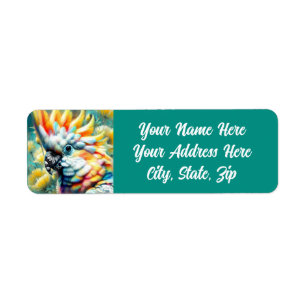 Whimsical Cockatoo Bird Yellow Poppies Floral Return Address Label