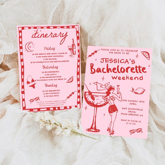 Whimsical Cocktail Bachelorette Weekend Party Invitation (Creator Uploaded)