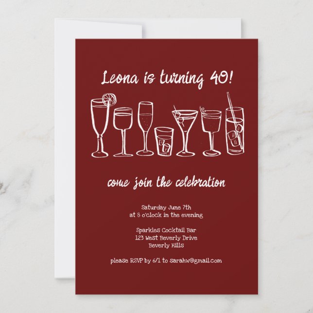 Whimsical Cocktail Drinks Custom Birthday Party Invitation (Front)