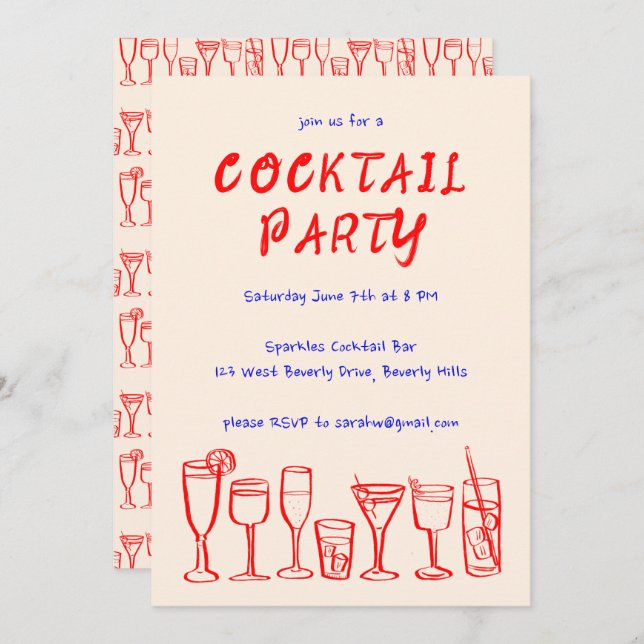 Whimsical Cocktail Drinks Custom Birthday Party Invitation (Front/Back)