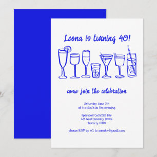 Whimsical Cocktail Drinks Custom Birthday Party Invitation