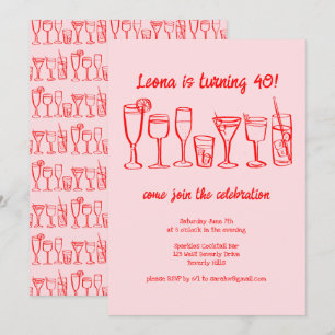 Whimsical Cocktail Drinks Custom Birthday Party Invitation
