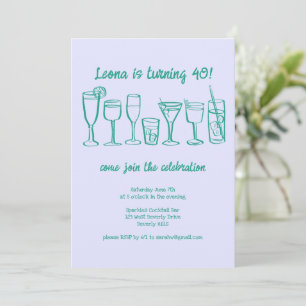 Whimsical Cocktail Drinks Custom Birthday Party Invitation