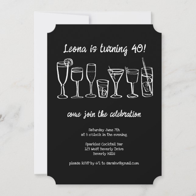 Whimsical Cocktail Drinks Custom Birthday Party Invitation (Front)