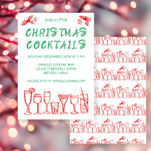 Whimsical Cocktail Drinks Custom Holiday Party Invitation