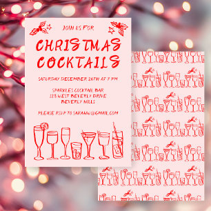 Whimsical Cocktail Drinks Custom Holiday Party Invitation