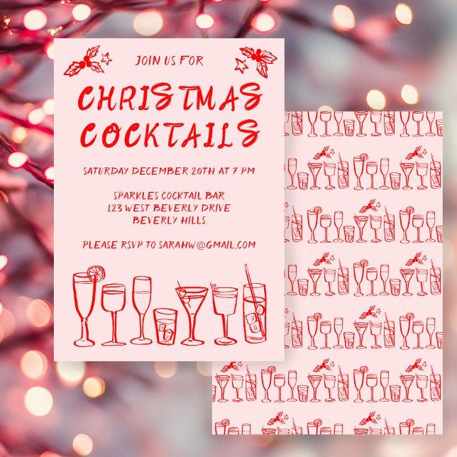 Whimsical Cocktail Drinks Custom Holiday Party Invitation (Whimsical Cocktail Drinks Custom Holiday Christmas Party Invitation
)