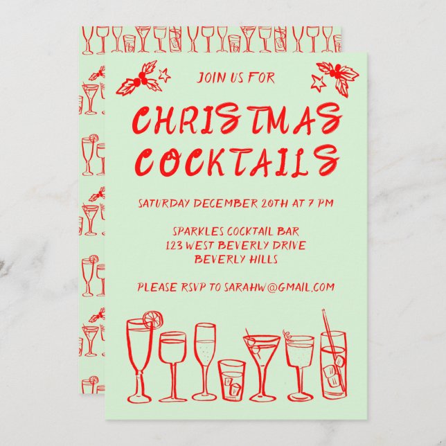 Whimsical Cocktail Drinks Custom Holiday Party Invitation (Front/Back)