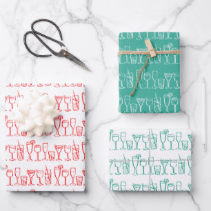 Whimsical Cocktail Drinks Wine Party Christmas Wrapping Paper Sheet
