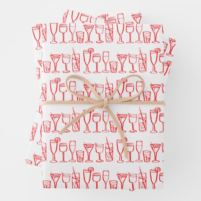 Whimsical Cocktail Drinks Wine Party Colourful Gif Wrapping Paper Sheet (In situ)