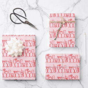 Whimsical Cocktail Drinks Wine Party Colourful Gif Wrapping Paper Sheet