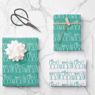 Whimsical Cocktail Drinks Wine Party Colourful Gif Wrapping Paper Sheet