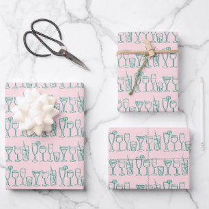 Whimsical Cocktail Drinks Wine Party Colourful Gif Wrapping Paper Sheet