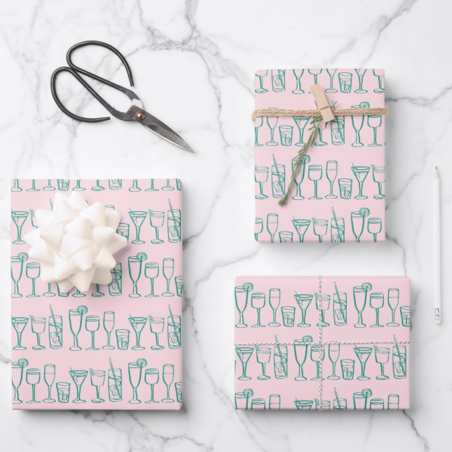 Whimsical Cocktail Drinks Wine Party Colourful Gif Wrapping Paper Sheet (Front)