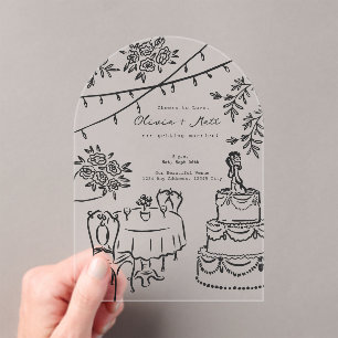 Whimsical Cocktail Hand Drawn Wedding Invitation