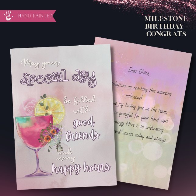 Whimsical Cocktail Happy Milestone Card (Whimsical Cocktail Happy Milestone Card)