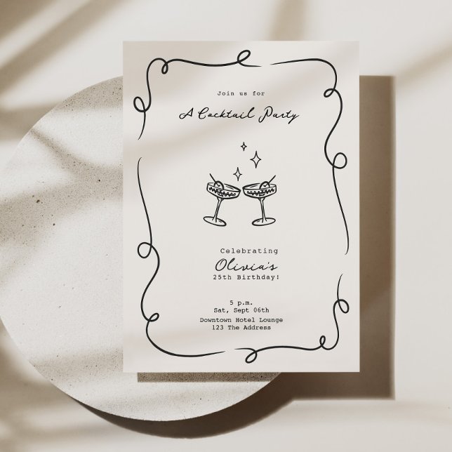 Whimsical Cocktail Minimalist Birthday Party Invitation (Whimsical Cocktail Minimalist Birthday Party Invitation)