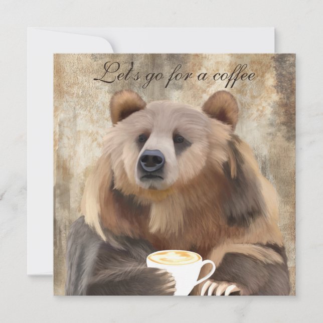 Whimsical Coffee Drinking Bear | Let's Catch Up! Invitation (Front)