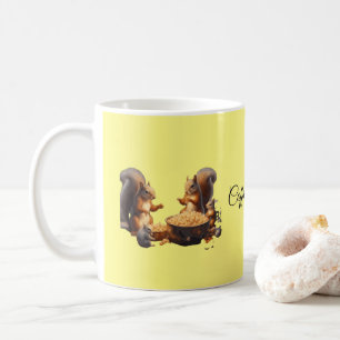 Whimsical Coffee&Nuts Squirrel Family yellow Coffee Mug