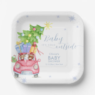 Whimsical Cold Outside Reindeer Bear Baby Shower Paper Plate