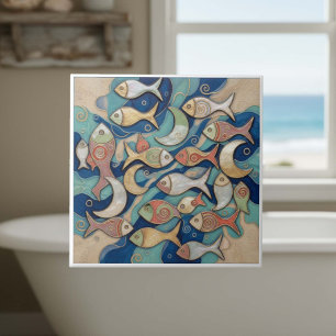 Whimsical Color Splash Fish Pattern ID1201 Ceramic Tile