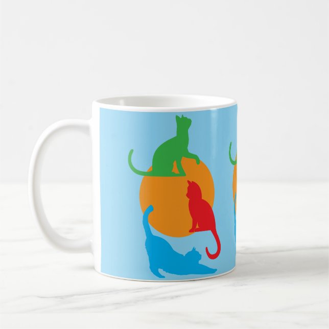 Whimsical Colorful Cats Blue Mug (Left)