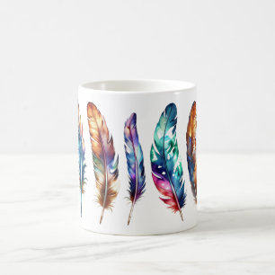 Whimsical Colorful Feather Art - Boho Graphic Tea Coffee Mug