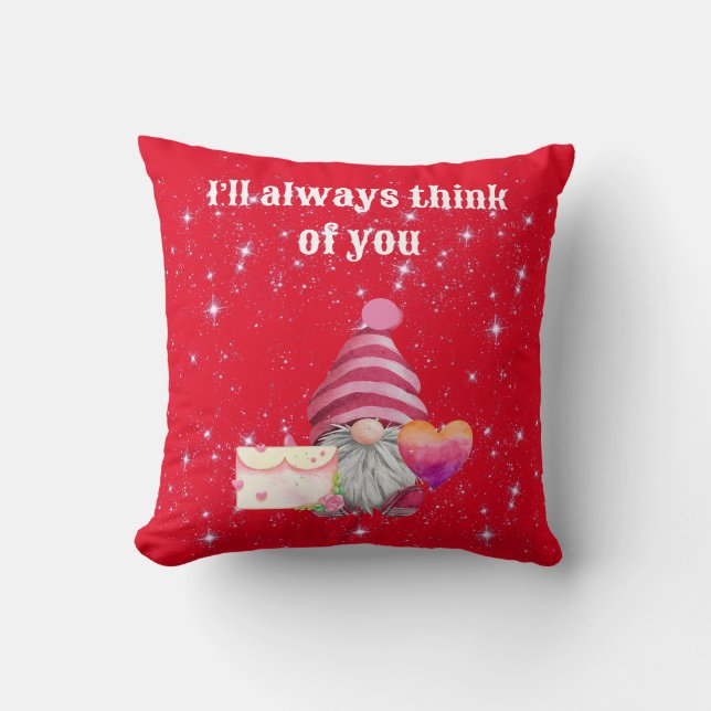 Whimsical Colorful Gnome in Love Cushion (Front)
