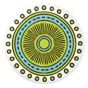 Whimsical Colorful Hand Drawn Design Ceramic Pull