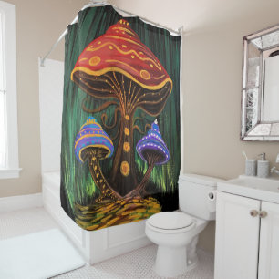 Whimsical Colorful Mushroom Cottagecore Bathroom Shower Curtain