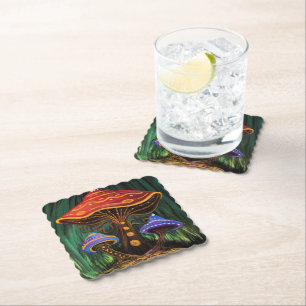 Whimsical Colorful Mushroom Cottagecore Magic Paper Coaster